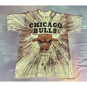 Vintage 90s Chicago Bulls Warp Speed All Over Print T Shirt M NBA USA FOTL